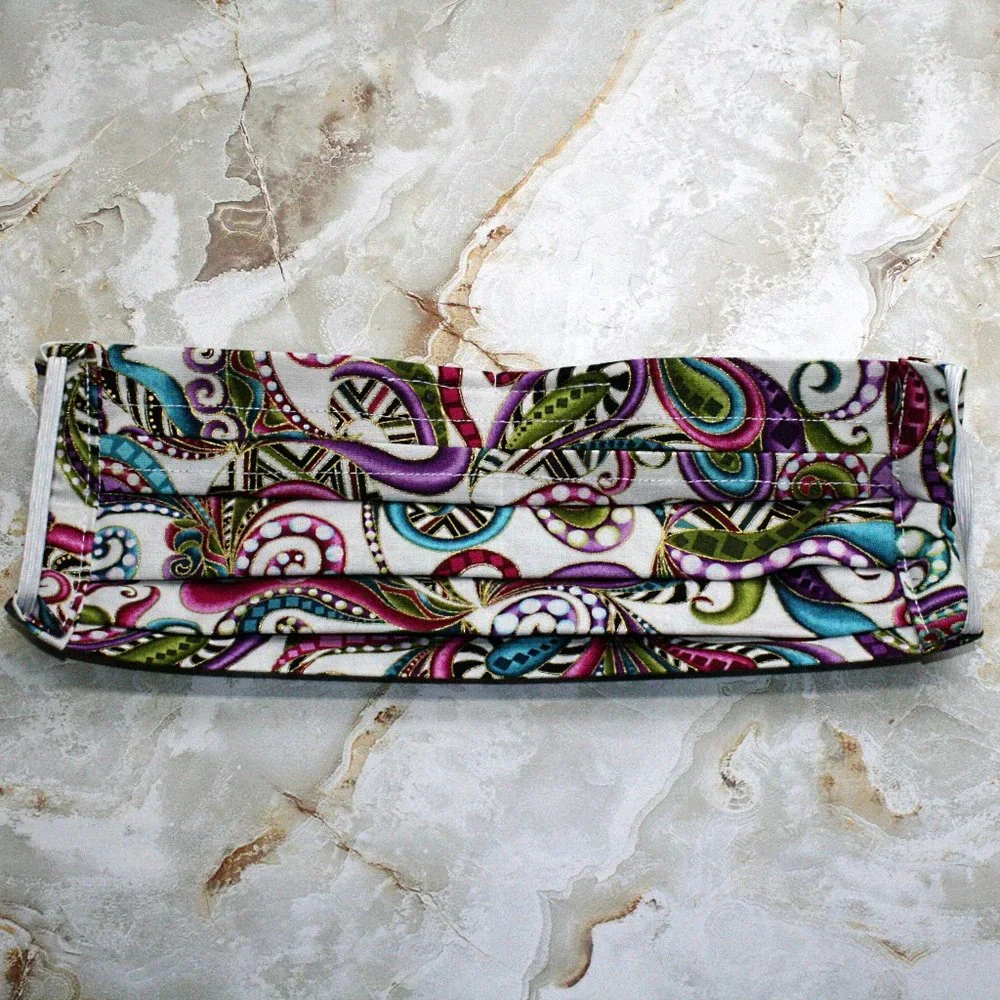 HAND CRAFTED Face Mask Paisley Mardi Gras Adult Cloth Fabric Print - Pocket